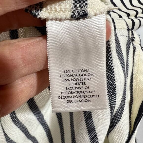 Ann Taylor Off White Navy Blue Stripe Dress Bell Sleeves Gold Buttons - Picture 8 of 12